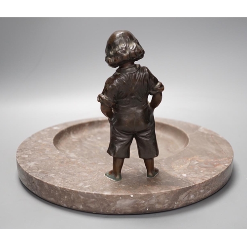 1412 - A 19th century bronze and marble figural dish, 29.5cm diameter