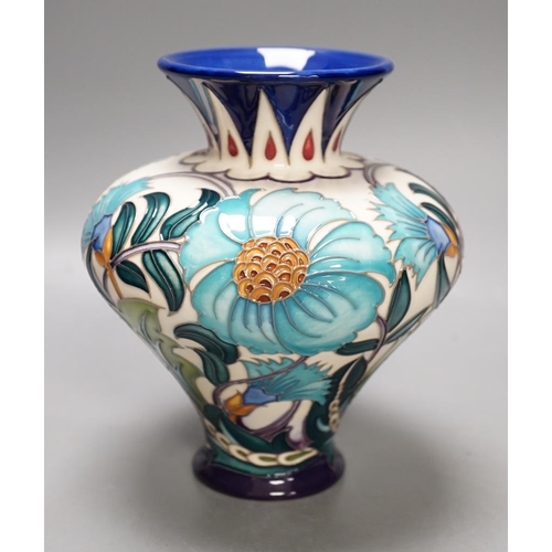 1438 - A Moorcroft 'Persian bouquet' trial vase by Emma Bossons, 3.2.21, boxed,15.5 cms high.... 