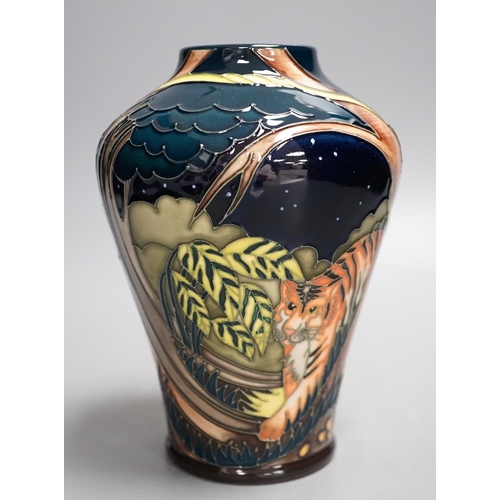 1440 - A Moorcroft 'tyger tyger' vase, MCC Three Star Exclusive, by Vicky Lovatt, 2008, boxed,15.5 cms high... 