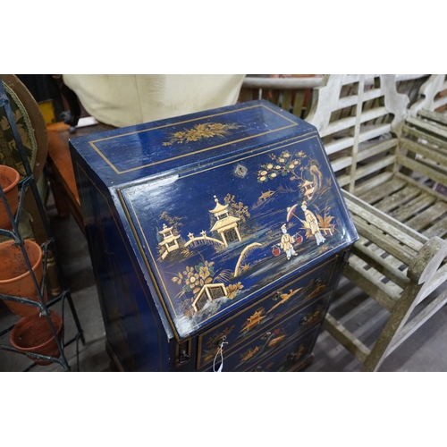 1078 - A small 1920's chinoiserie lacquer bureau, width 56cm depth 43cm height 92cm