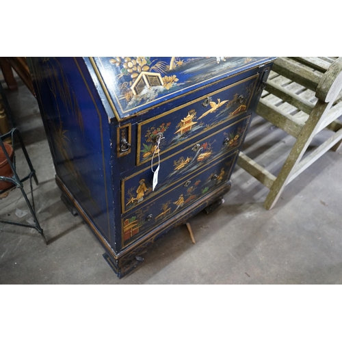 1078 - A small 1920's chinoiserie lacquer bureau, width 56cm depth 43cm height 92cm