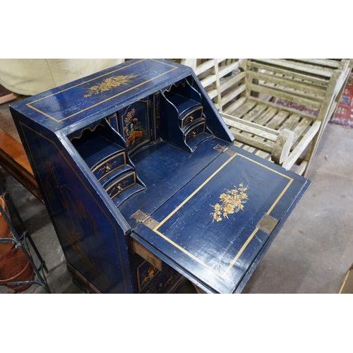 1078 - A small 1920's chinoiserie lacquer bureau, width 56cm depth 43cm height 92cm