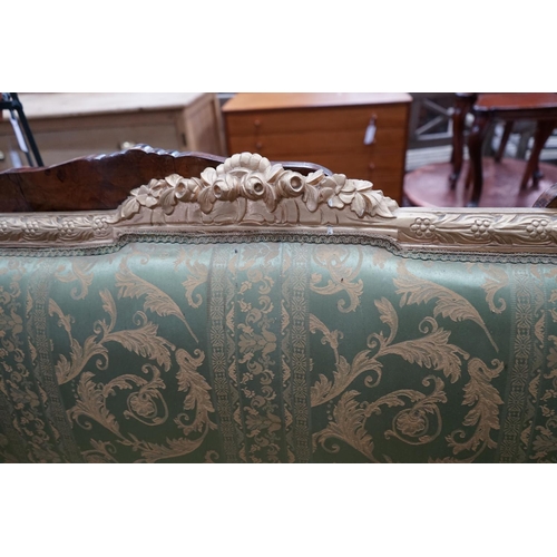 1084 - A late 19th century French carved giltwood settee, width 178cm depth 56cm height 114cm