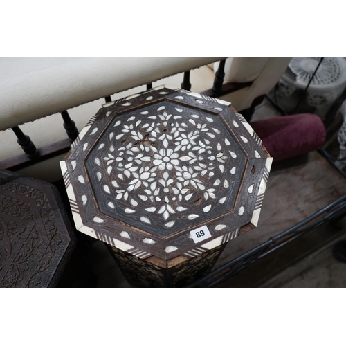 1089 - Threee Indian and Moorish octagonal occasional tables, largest width 43cm height 53cm