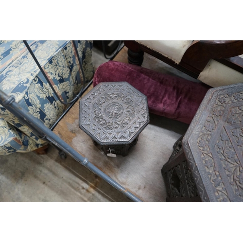 1089 - Threee Indian and Moorish octagonal occasional tables, largest width 43cm height 53cm