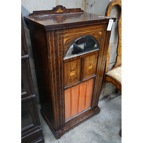 1099 - A late Victorian inlaid rosewood music cabinet, width 33cm depth 35m height 102cm