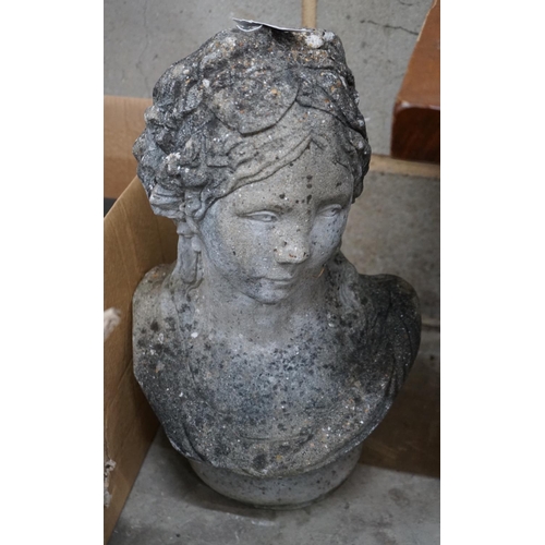 1102 - A reconstituted stone garden ornament, female bust, height 52cm