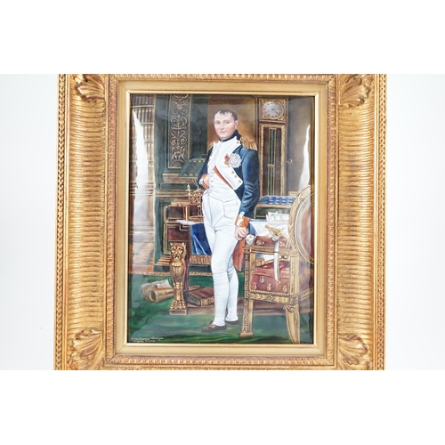 100 - A Limoges enamel plaque of Napoleon, standing in his study, signed by M. Betowine after David, 33.5 ... 