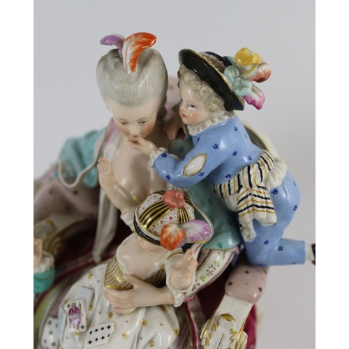 102 - A Meissen group of the good mother, 19th century, after a model by Michel Victor Acier, blue crossed... 