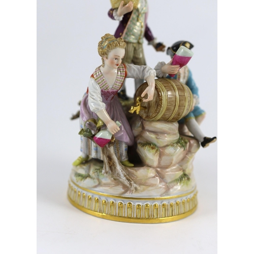 103 - A Meissen group of the three winemakers, 19th century, after a model by Michel Victor Acier, blue cr... 