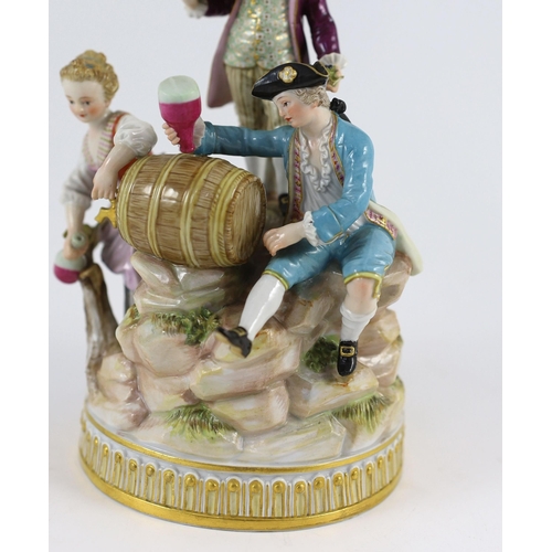 103 - A Meissen group of the three winemakers, 19th century, after a model by Michel Victor Acier, blue cr... 