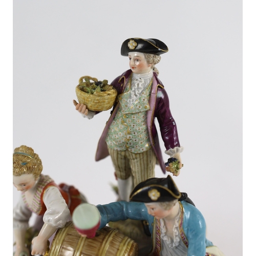 103 - A Meissen group of the three winemakers, 19th century, after a model by Michel Victor Acier, blue cr... 