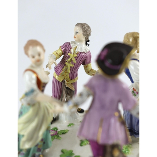 104 - A Meissen group of four dancing children, early 20th century, blue crossed swords mark and incised m... 