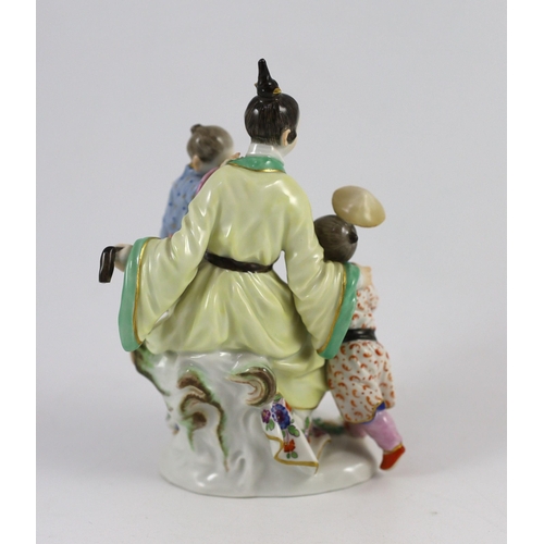 105 - A Meissen group of a Chinese woman and two children, 20th century, blue crossed swords mark and impr... 