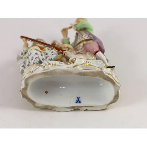 108 - A Meissen Group of a young couple, Cupid and a hare, 19th century, blue crossed swords mark and inci... 