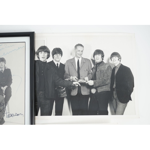 11 - An autographed Beatles photograph and four related photographs of the Beatles with Peter Aldersley A... 