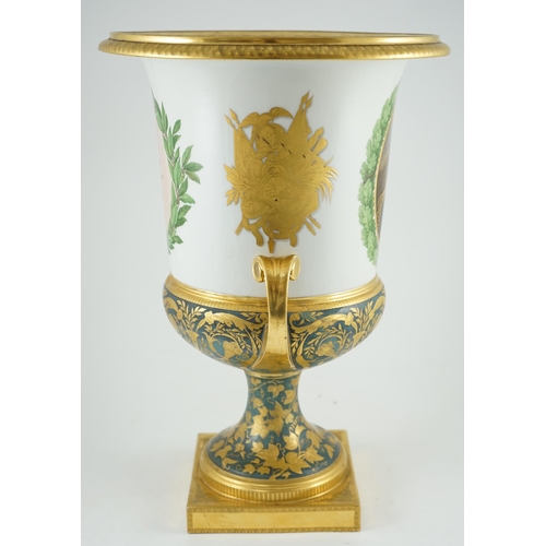 110 - Napoleonic Wars interest: A large Berlin porcelain twin handled urn, c.1816, presented to Sir Henry ... 