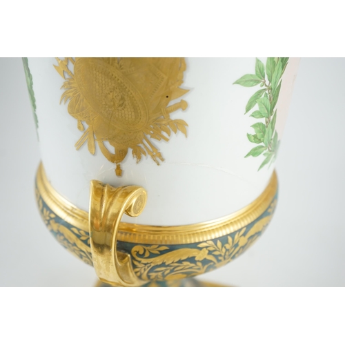 110 - Napoleonic Wars interest: A large Berlin porcelain twin handled urn, c.1816, presented to Sir Henry ... 