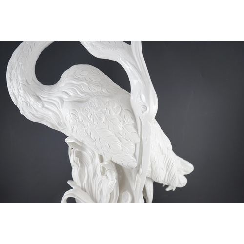 112 - An impressive Meissen white glazed porcelain life size model of a heron, 20th century, after J. J. K... 