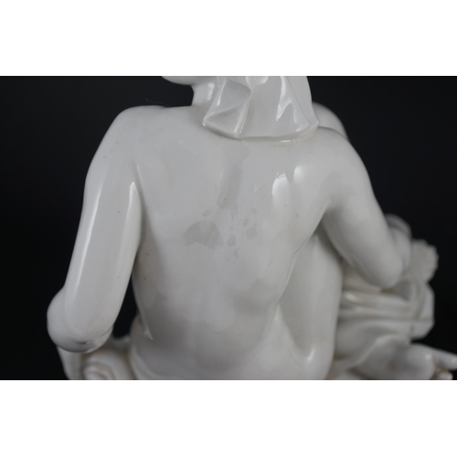 113 - Robert Ullmann (1903-1966) for Meissen, a white glazed porcelain figure of a seated female nude, blu... 