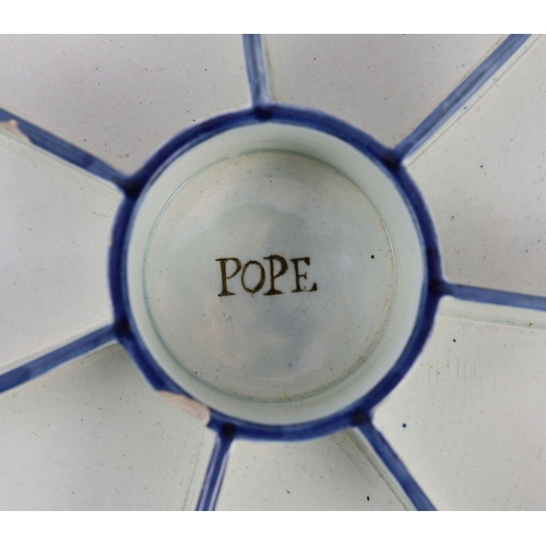 118 - A rare pearlware dish shaped Pope Joan gaming rack, early 19th century, each section inscribed inclu... 