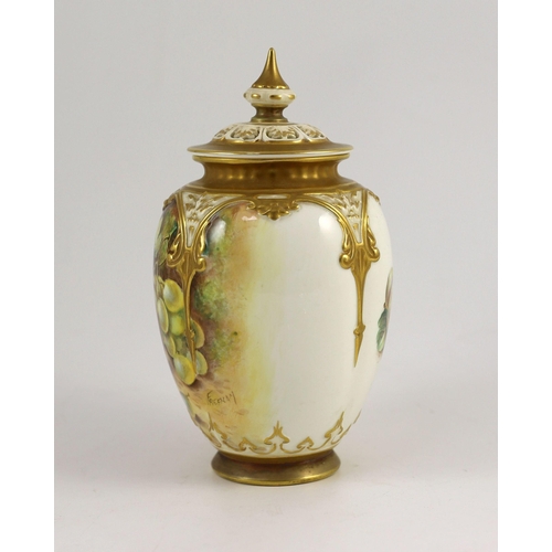 120 - A Royal Worcester fruit painted vase and cover, by John Freeman,  c.1962, gilt printed mark includin... 