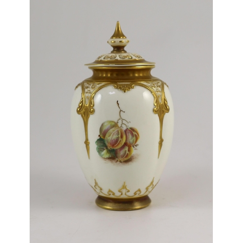 120 - A Royal Worcester fruit painted vase and cover, by John Freeman,  c.1962, gilt printed mark includin... 