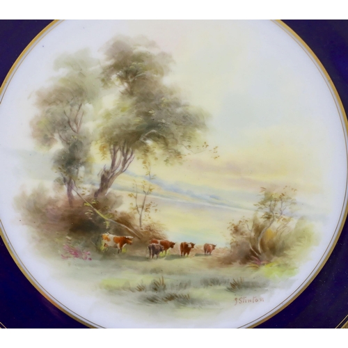 122 - Two Royal Worcester Stinton painted cattle at dusk plates, c.1912, the first painted by Harry Stin... 