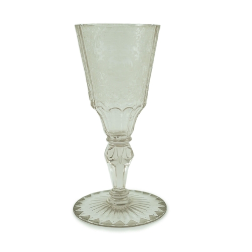 126 - A Silesian wheel engraved glass goblet, c.1760, possibly made in Szklarska Poreba, finely engraved w... 