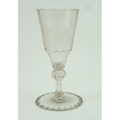 126 - A Silesian wheel engraved glass goblet, c.1760, possibly made in Szklarska Poreba, finely engraved w... 