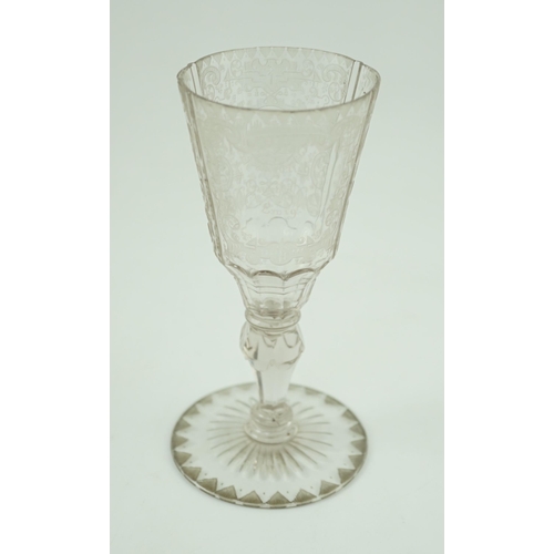 126 - A Silesian wheel engraved glass goblet, c.1760, possibly made in Szklarska Poreba, finely engraved w... 