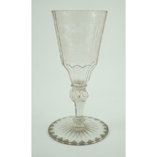 126 - A Silesian wheel engraved glass goblet, c.1760, possibly made in Szklarska Poreba, finely engraved w... 