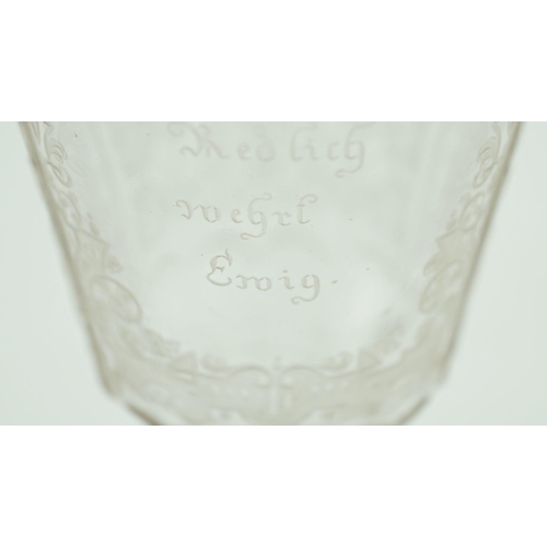 126 - A Silesian wheel engraved glass goblet, c.1760, possibly made in Szklarska Poreba, finely engraved w... 