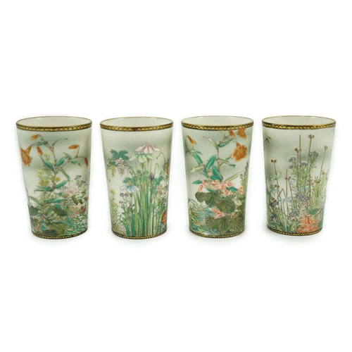 130 - A set of four Japanese porcelain small cups, by Kinkozan, Meiji period, finely painted in Satsuma st... 