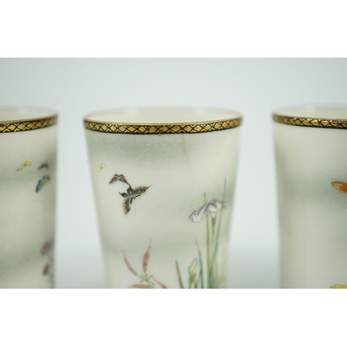 130 - A set of four Japanese porcelain small cups, by Kinkozan, Meiji period, finely painted in Satsuma st... 