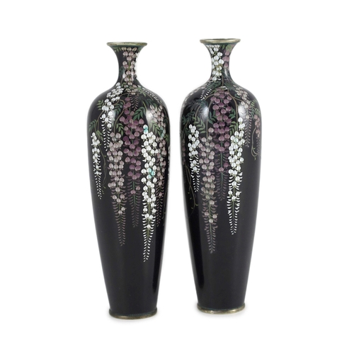 136 - A pair of fine Japanese cloisonné enamel vases, by Inaba Nanaho Studio, Kyoto, Meiji Period, each wo... 