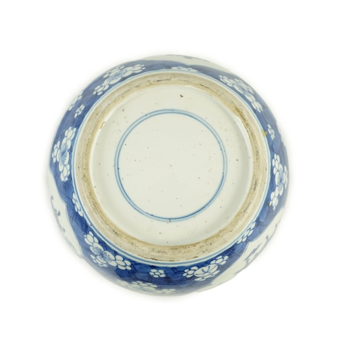 144 - A Chinese blue and white Hundred Antiques ovoid jar, Kangxi period, painted with antiques and ausp... 