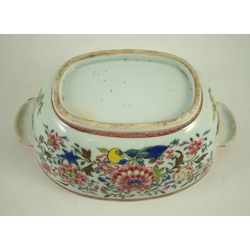 147 - A Chinese export famille rose small tureen and cover, Qianlong period, the cover painted with vessel... 