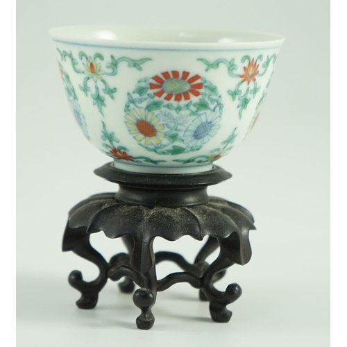 167 - A Chinese doucai chrysanthemum medallion cup, Yongzheng mark, probably late 19th/early 20th centur... 