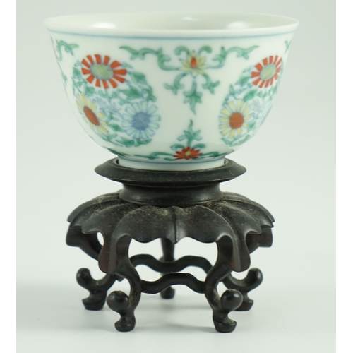 167 - A Chinese doucai chrysanthemum medallion cup, Yongzheng mark, probably late 19th/early 20th centur... 