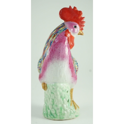 169 - A Chinese enamelled porcelain model of a rooster, Jiaqing period, 29cm high, restoration