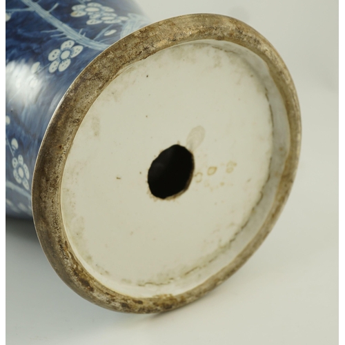 173 - A large Chinese blue and white prunus vase, 19th century, 55 cm high, drilled hole to base