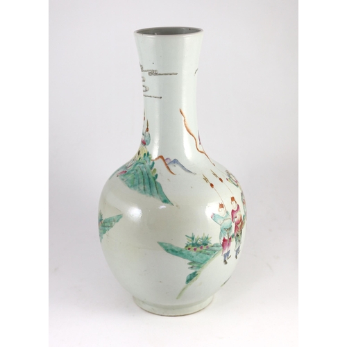 187 - A Chinese famille rose 'warriors' bottle vase, early 20th century, painted with a procession of sold... 