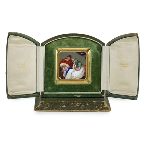 20 - A 19th century Italian 18K gold and enamel plaque icon, Bulgari, c.1820, of square shape with cut co... 