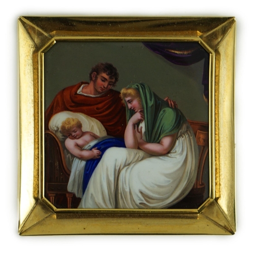 20 - A 19th century Italian 18K gold and enamel plaque icon, Bulgari, c.1820, of square shape with cut co... 