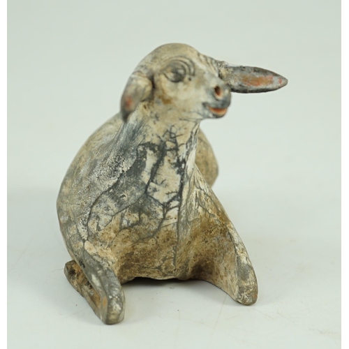 201 - A Chinese painted grey pottery model of a recumbent sheep, Han dynasty, Provenance- from the collect... 