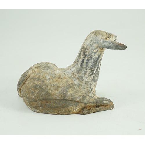 201 - A Chinese painted grey pottery model of a recumbent sheep, Han dynasty, Provenance- from the collect... 