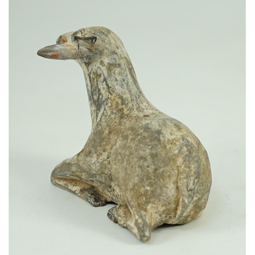 201 - A Chinese painted grey pottery model of a recumbent sheep, Han dynasty, Provenance- from the collect... 