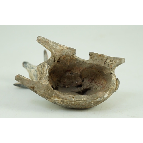 201 - A Chinese painted grey pottery model of a recumbent sheep, Han dynasty, Provenance- from the collect... 