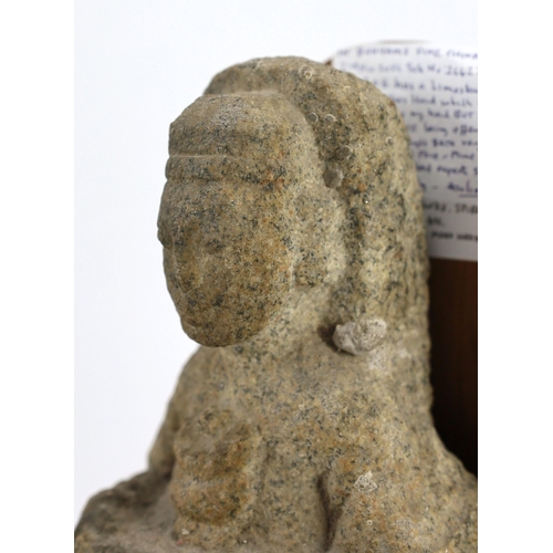 204 - A Chinese granite fragment of a Buddhist offering figure, probably Northern Wei dynasty, 22.5cm, lat... 